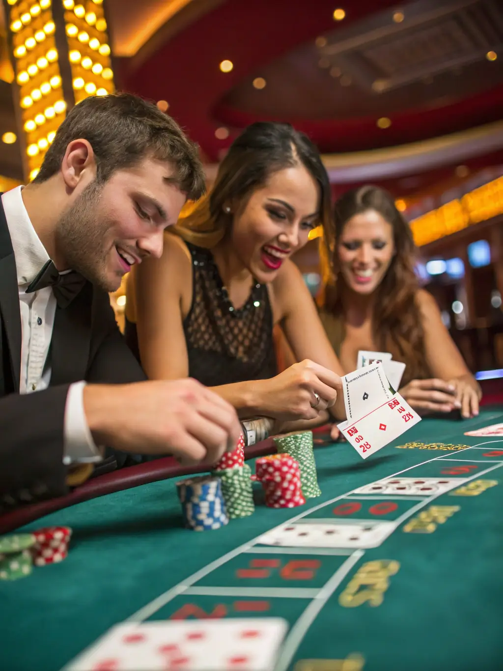 A vibrant image of a blackjack table with cards and chips, emphasizing the strategic element of the game and the opportunity to win with bonus funds.