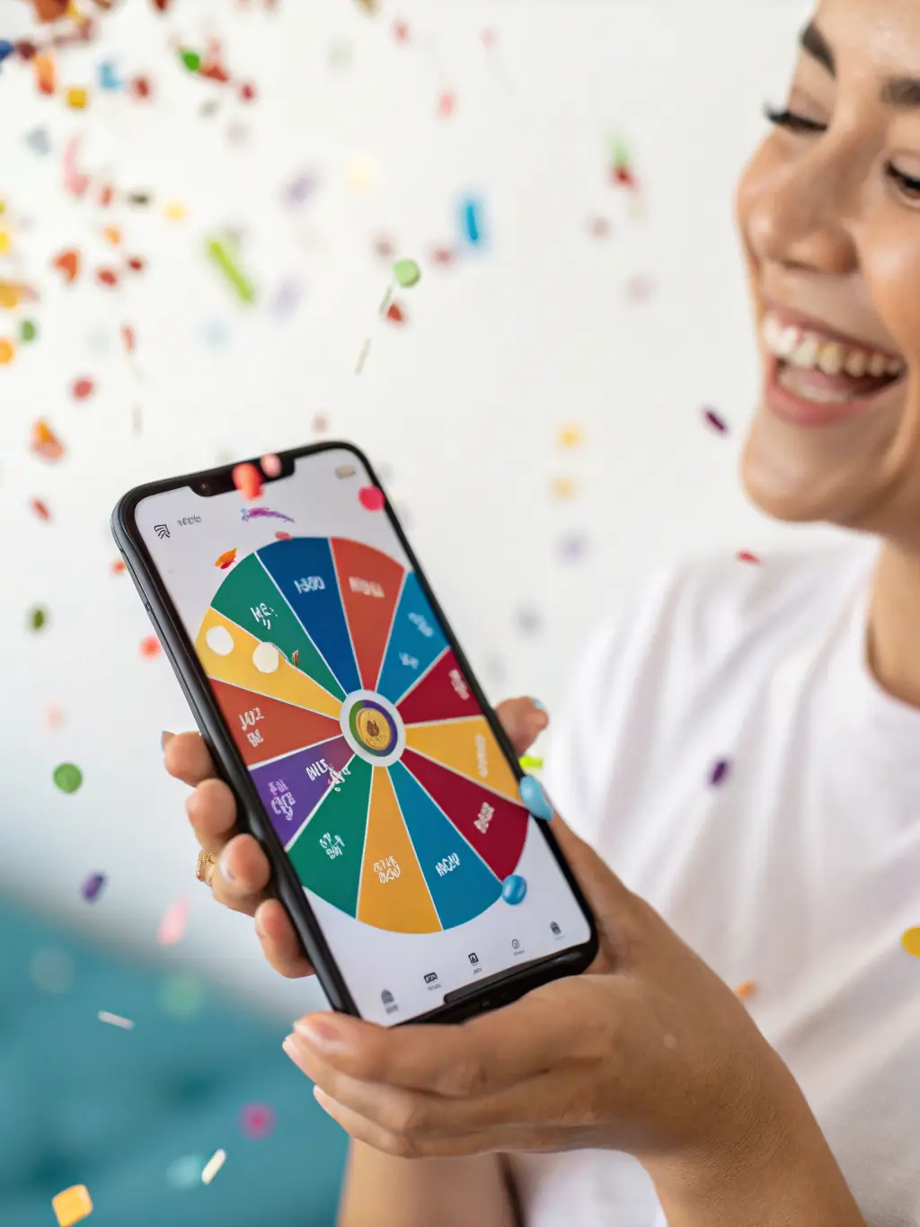 A visually appealing image of a player celebrating a jackpot win on a mobile device, with confetti and celebratory animations.