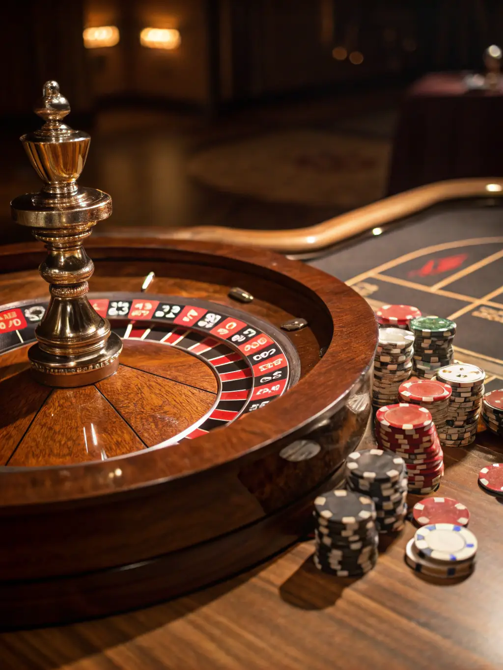 An image depicting a roulette wheel with a stack of chips beside it, highlighting the potential for winning big with strategic bets and bonus funds.